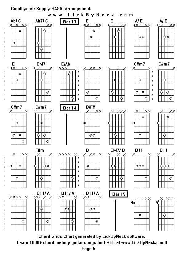 Chord Grids Chart of chord melody fingerstyle guitar song-Goodbye-Air Supply-BASIC Arrangement,generated by LickByNeck software.